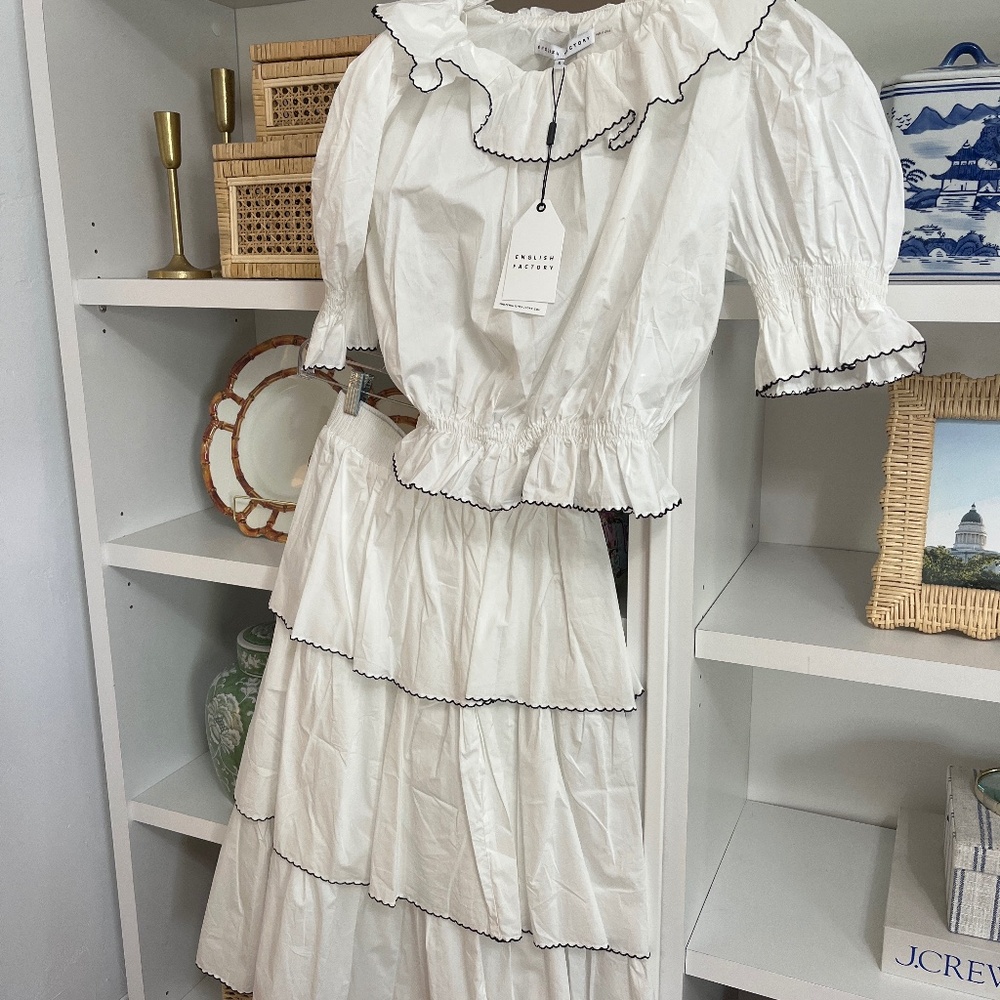 New with tags English Factory ruffle shirt skirt set